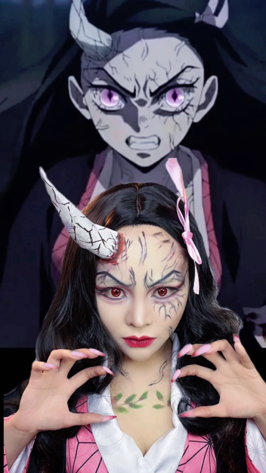 灶门祢豆子带你杀出重围|鬼化祢豆子仿妆#泰裤辣#妆前妆后#变妆#cos仿