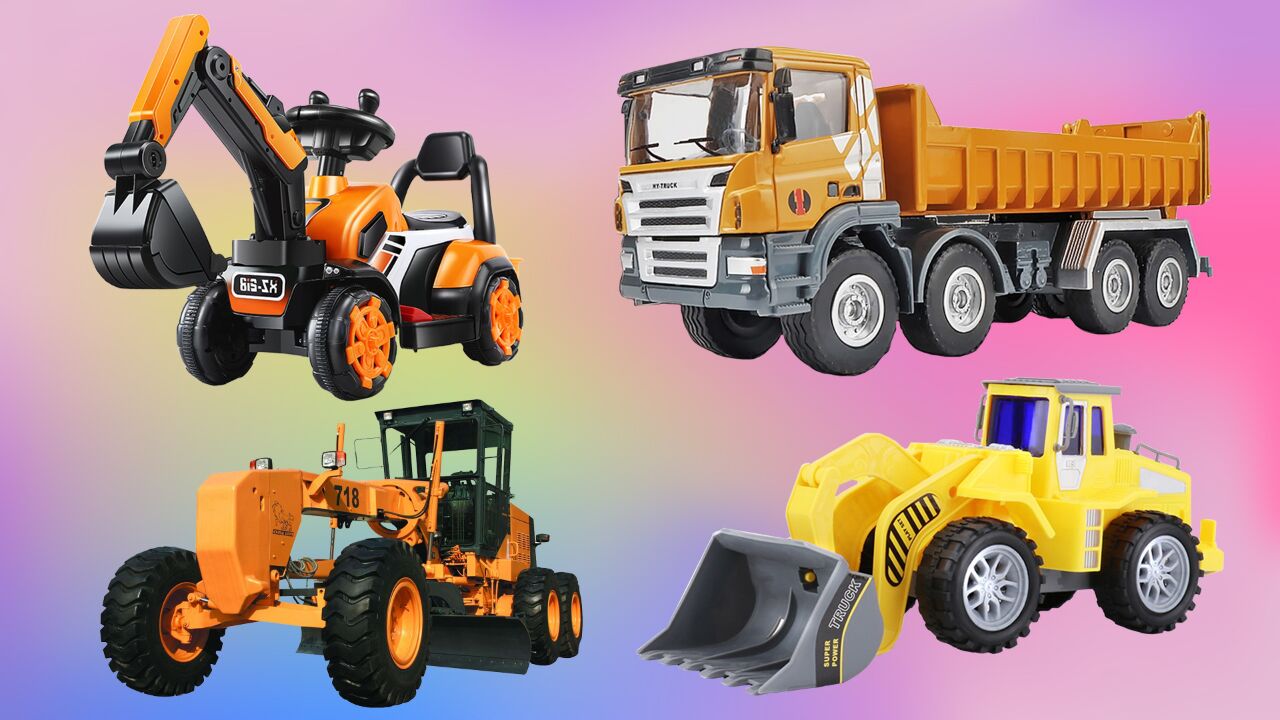 学习认识挖掘机运土车 平铺机铲车等工程车