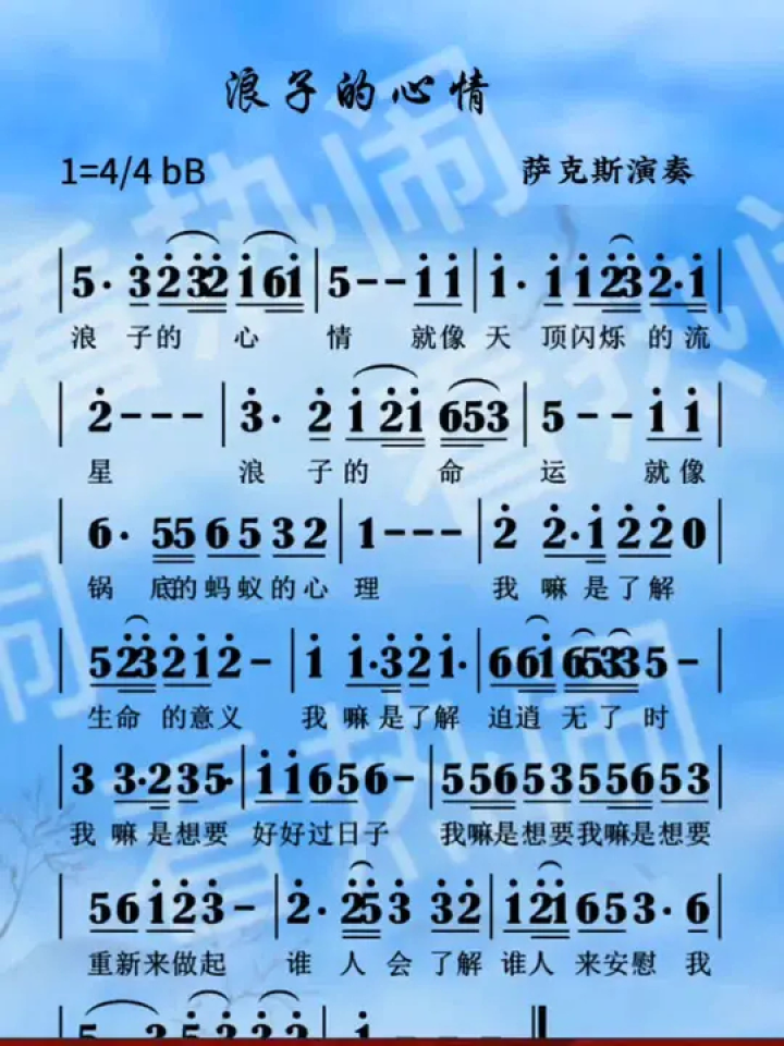 浪子的心情#动态曲谱 #音乐分享 #乐器演奏 #萨克斯演奏