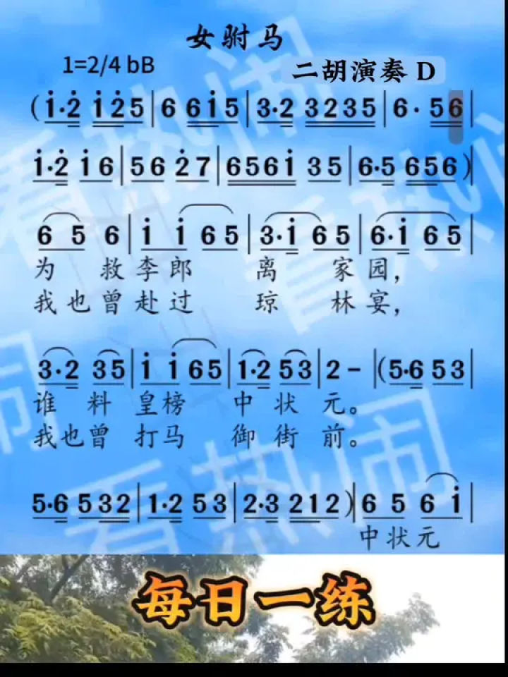 女驸马#动态曲谱 #音乐分享 #乐器演奏 #二胡演奏