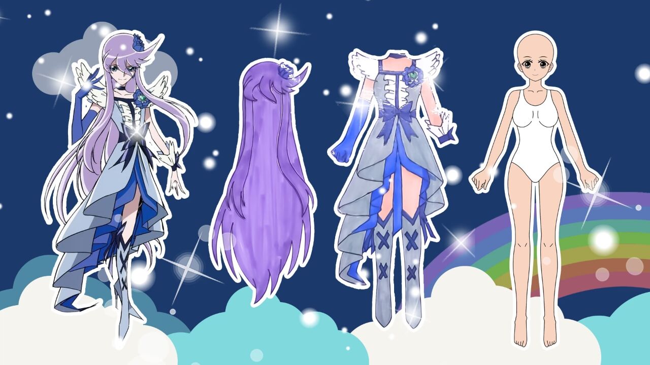 手工纸娃娃玩具:纸娃娃装扮,《光之美少女》月光天使装扮