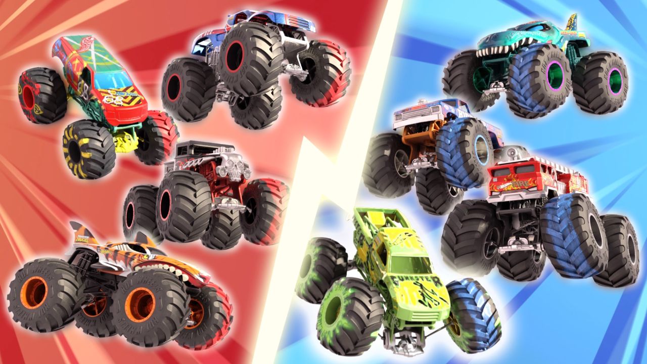 风火轮火辣小跑车情景秀 大脚车冠军奖杯抢旗子上