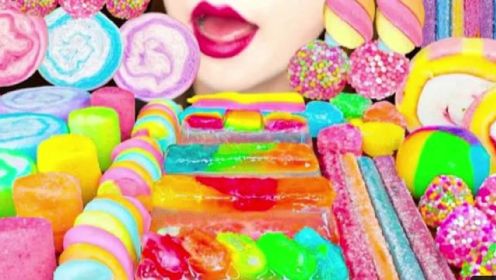 【ASMR】彩虹棉花糖、彩虹团子、草莓奶油蛋糕卷#听觉asmr #助眠吃播 #这声音听起来很好吃