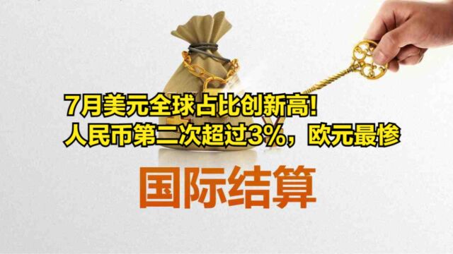 7月美元全球占比创新高!人民币第二次超过3%,欧元最惨