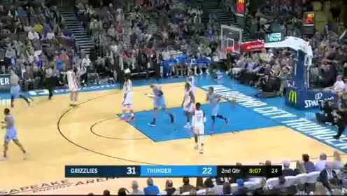 《NBA全场回放》【原声】灰熊vs雷霆第2节 诺埃尔一条龙暴扣