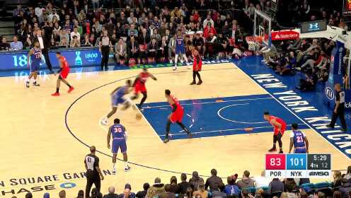 《NBA全场回放》【原声回放】开拓者vs尼克斯第4节 尼利基纳飞身单臂炸筐
