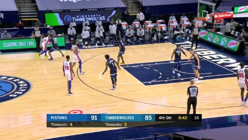 《NBA全场集锦》NBA常规赛：活塞vs森林狼 第4节英文原声回放