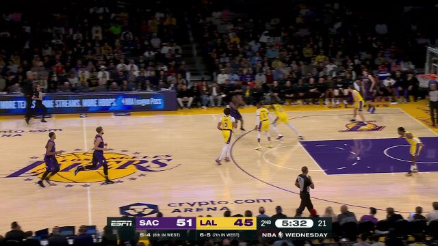 NBA常规赛：国王vs湖人第2节中文解说回放