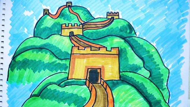 神笔简笔画美丽中国万里长城万里长儿童绘画早教场景教程大全