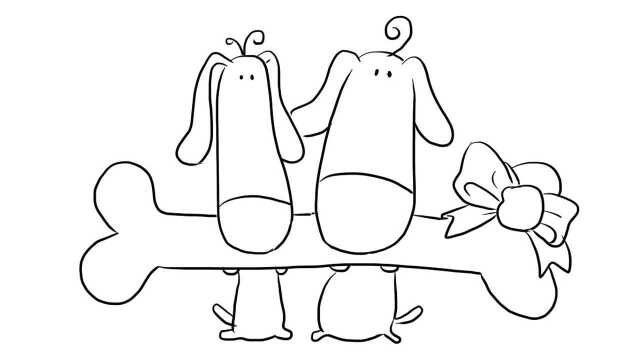 一起叼着骨头的两只小狗儿童亲子简笔画 宝宝轻松学画画