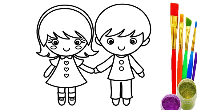 给宝宝画哥哥和姐姐学习颜色简笔画涂色彩