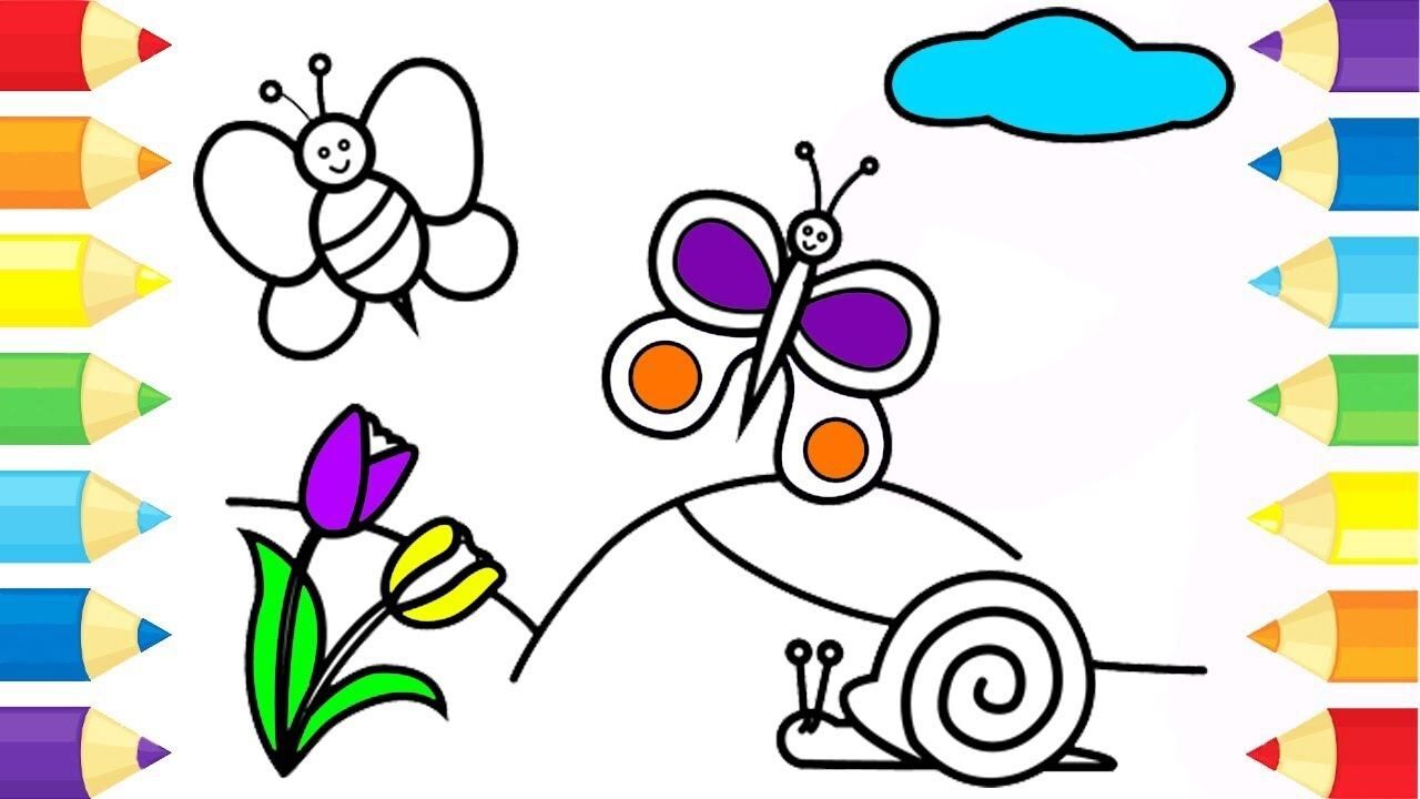 儿童简笔画:春天的蝴蝶和花儿