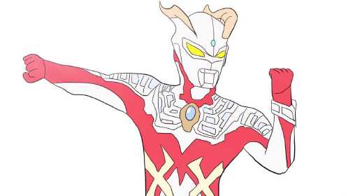 红色强壮的日冕型态赛罗奥特曼儿童卡通简笔画