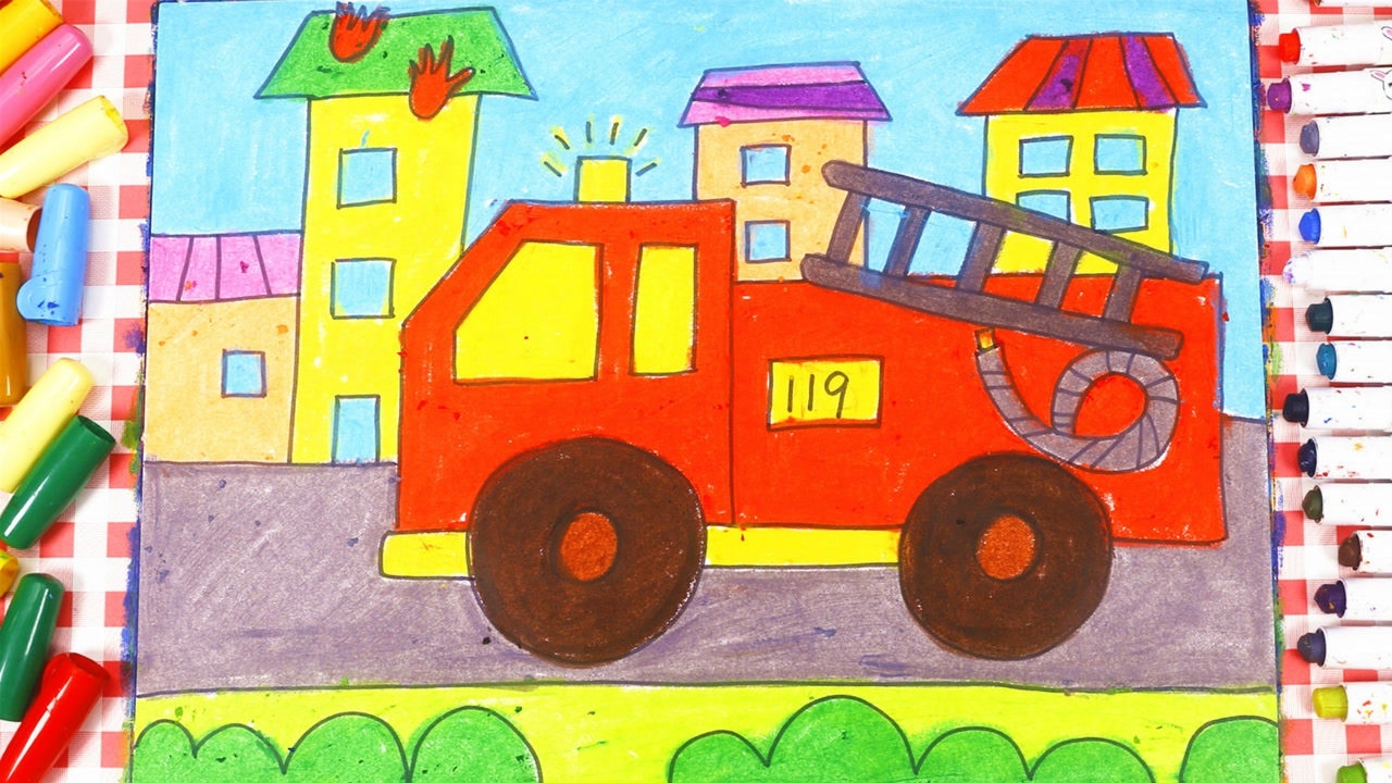儿童动画消防车灭火图片
