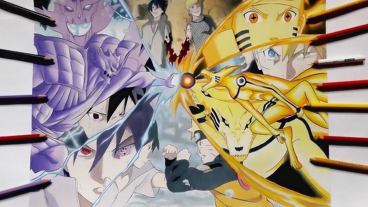 火影忍者手绘最后一战鸣人与佐助