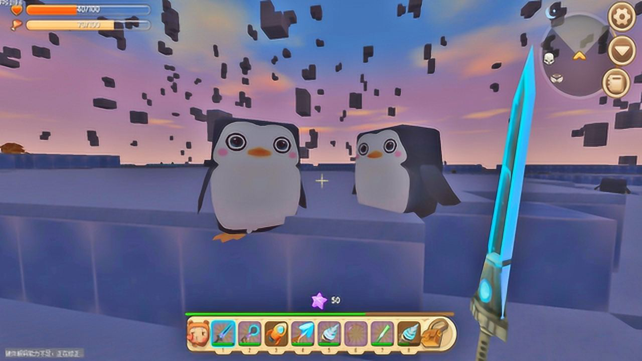 迷你世界:徒步走到雪地,看到两只小企鹅