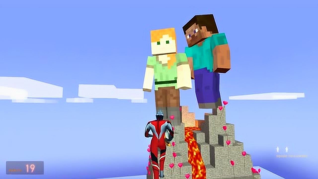 我的世界:巨型史蒂夫跟小美在火焰山顶结婚小夕帮忙布置放烟花