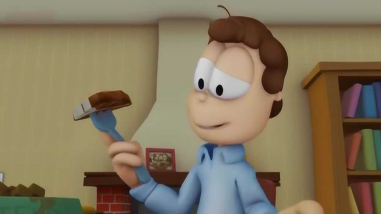 加菲猫乔恩让加菲猫吃一个月的减肥餐牛排给欧迪