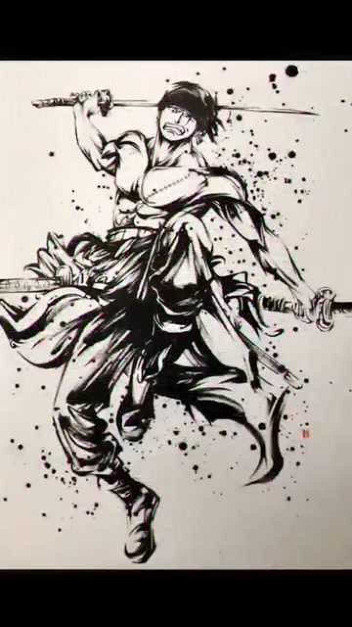 海贼王手绘索隆:背部受伤是身为剑客的耻辱