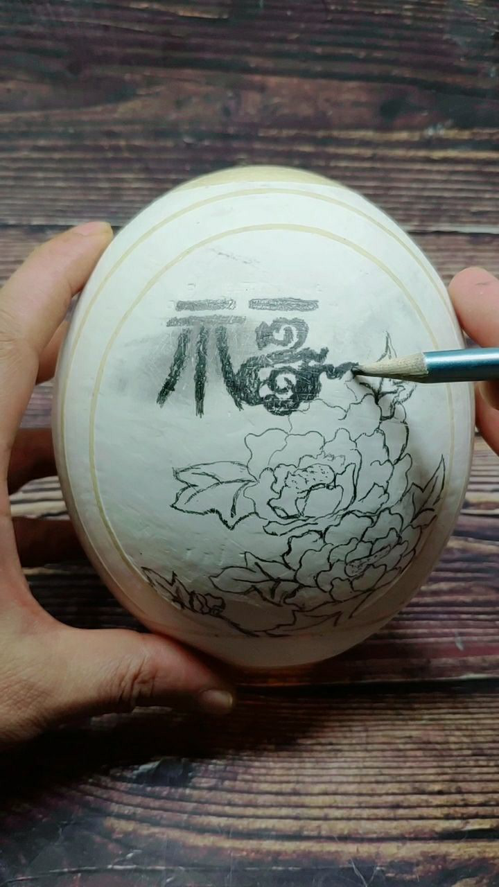 鸵鸟蛋雕花开富贵主图绘制