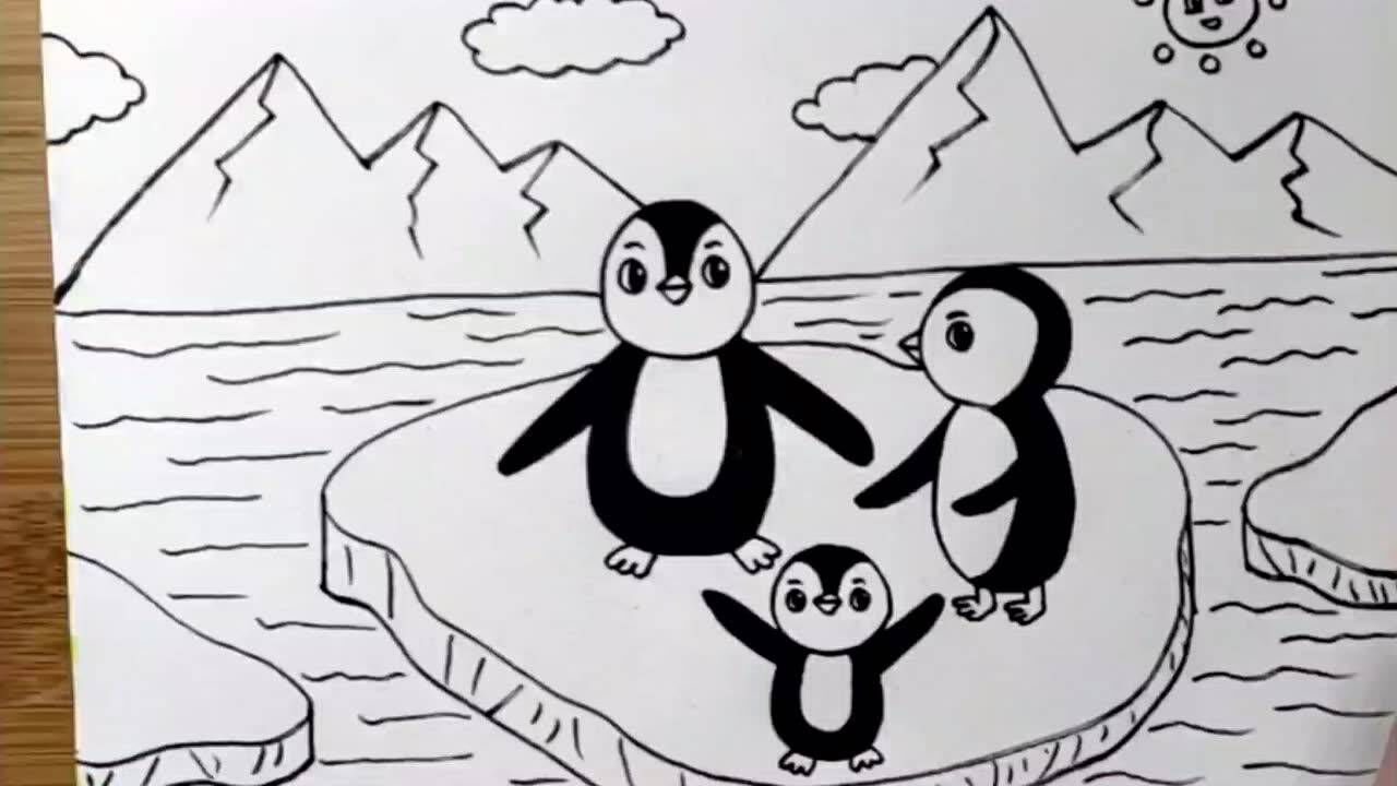 企鹅站在冰上的简笔画图片