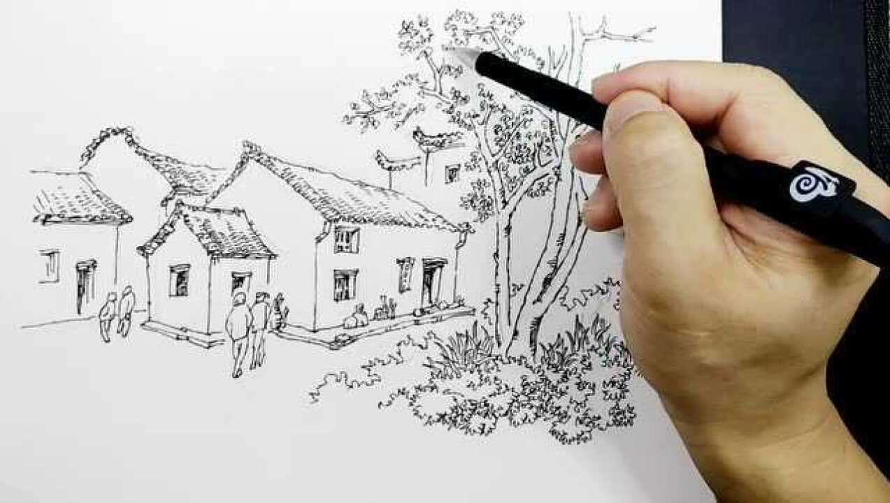 汤向钢笔画——519宁静的村庄