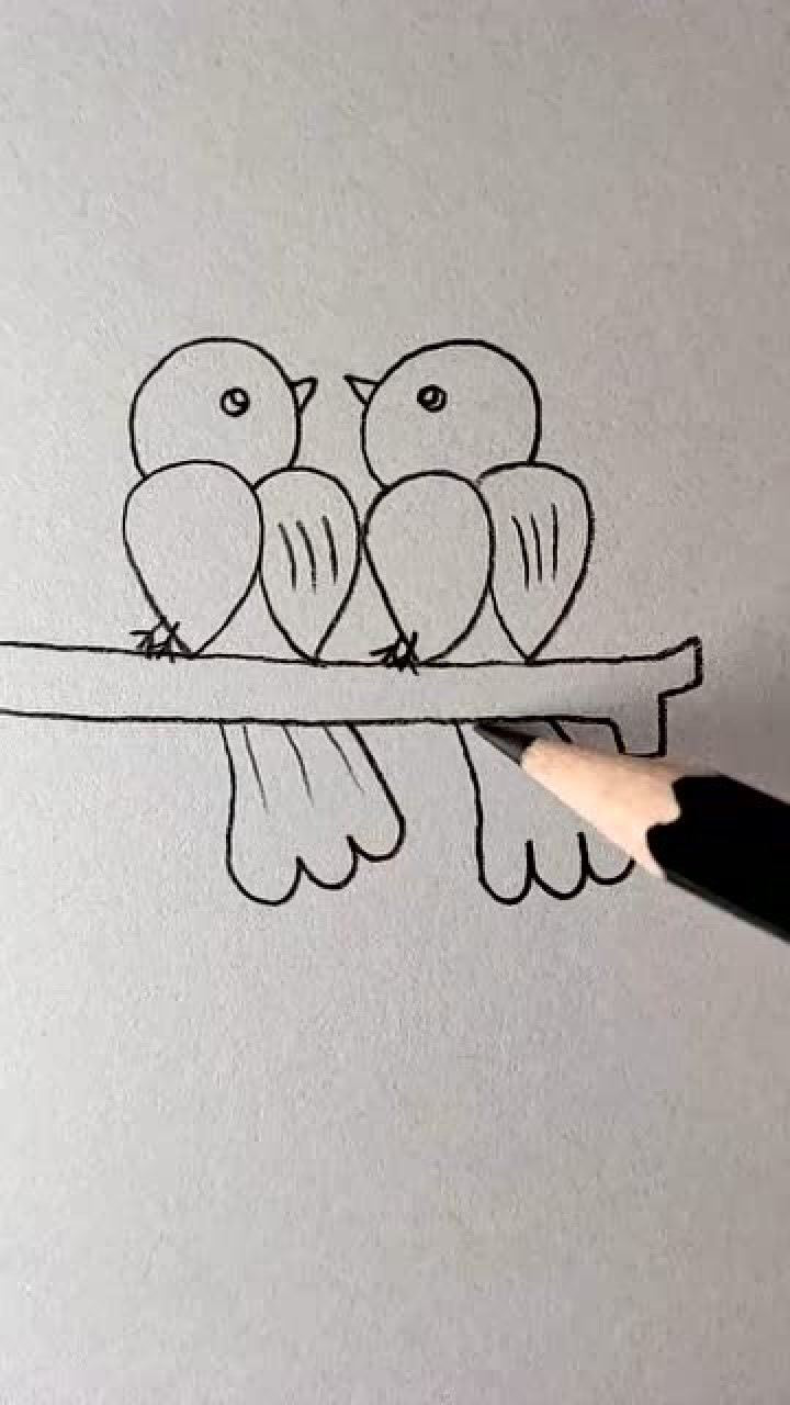 画两只站在枝头的小鸟_腾讯视频