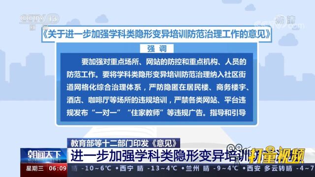 十二部门印发《意见》,进一步加强学科类隐形变异培训防范治理