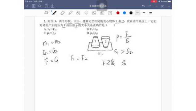 去顶圆锥体 正放和倒放 对桌面的压力和压强的大小关系