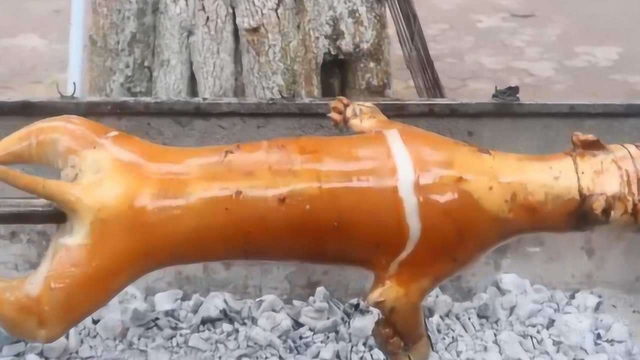 老板用秘制酱料烤狗切开后流口水了每天限量6只来晚的拍大腿