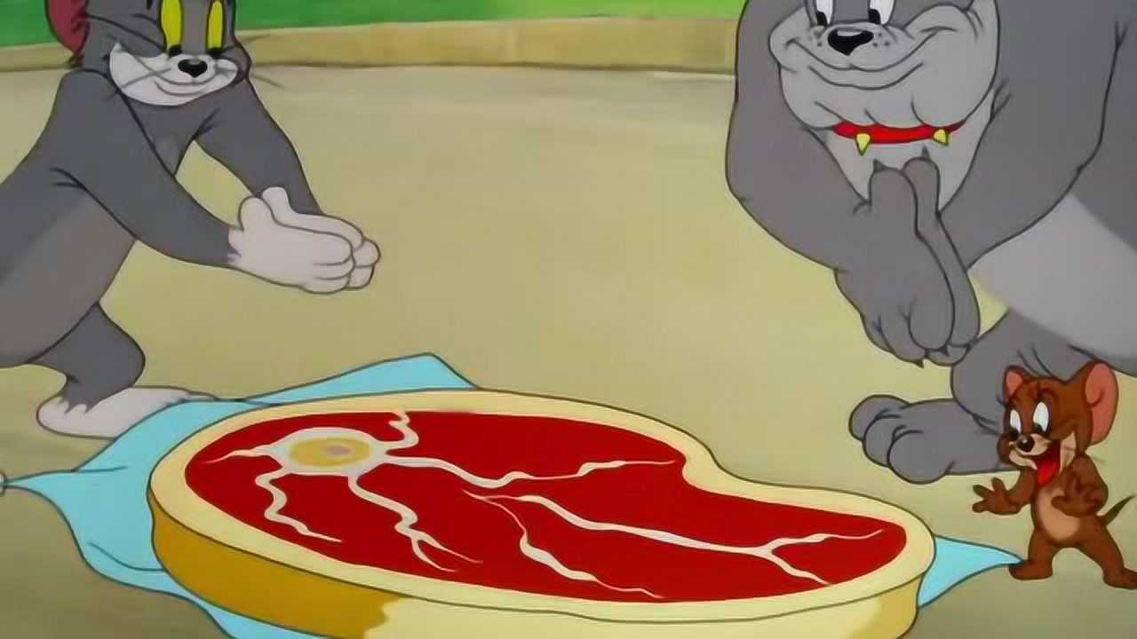 猫和老鼠看到车上掉下了一块肉这可太棒了