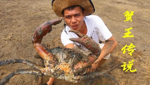 淤泥地抓皮皮虾，小伙发现地面有猛货爬过的足迹，搬开石头竟挖出蟹王