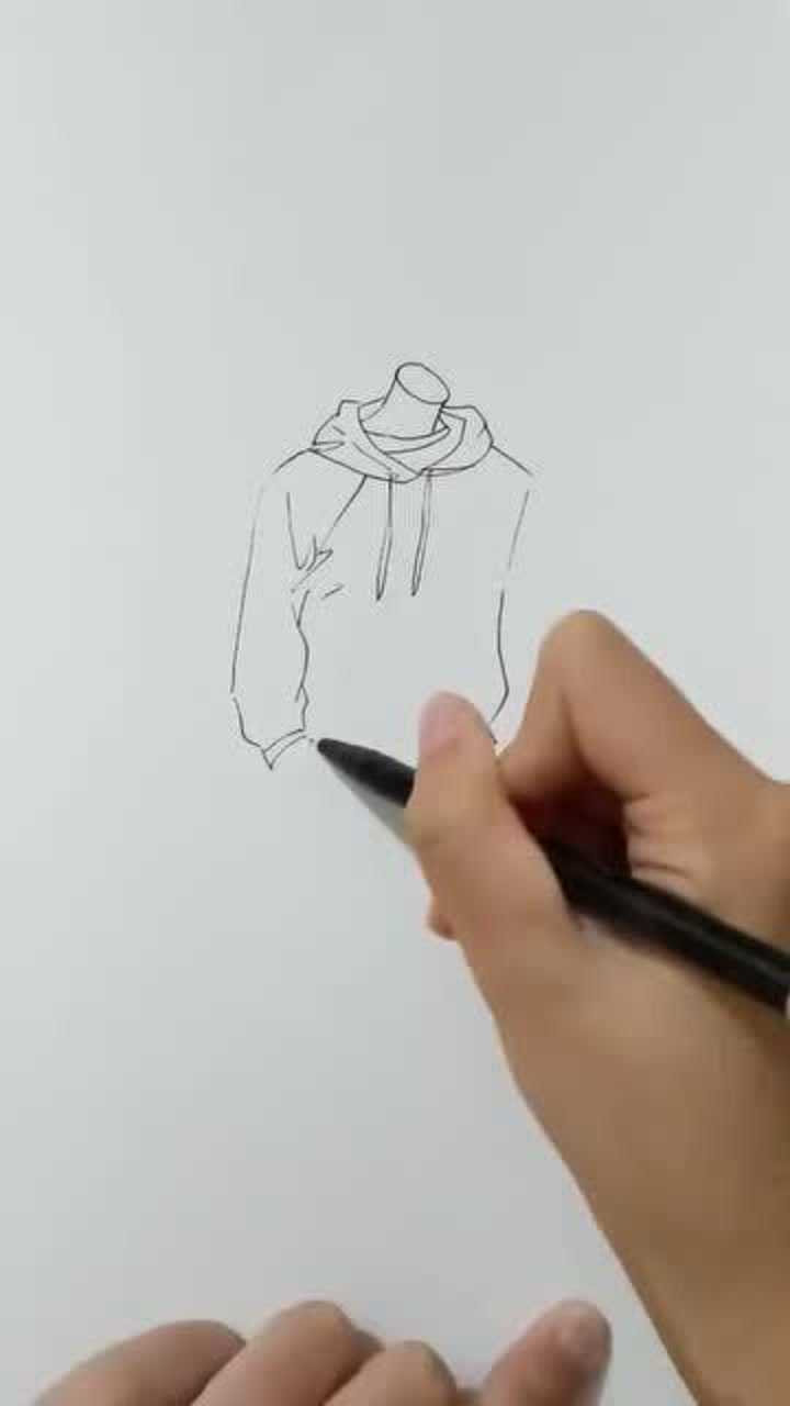 画画:手绘带帽卫衣,衣服这样画,简单又好看!