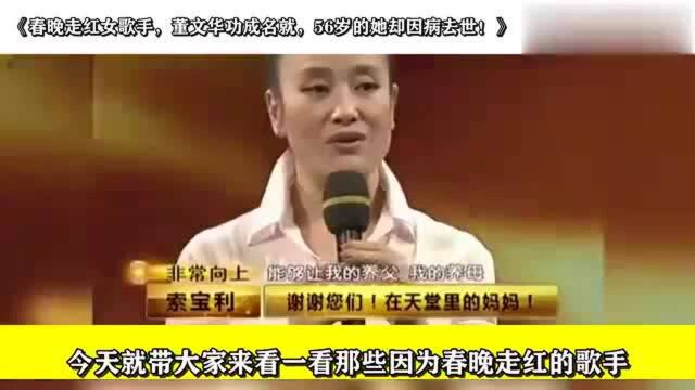 春晚走红女歌手,董文华功成名就,56岁的她却因病去世!