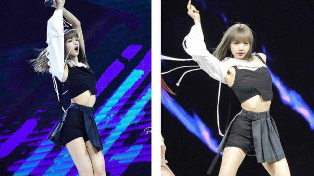 lisa学生时期唱跳表演穿jk裙双手魔性甩动马尾辫都甩得老高了