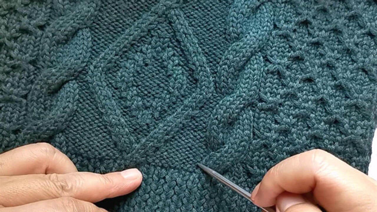 菱形方块花编织教程一,新手可以学会编织,适合编织各种棒针毛衣