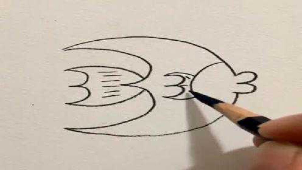 用数字3画鱼,步骤简单,孩子一看就会