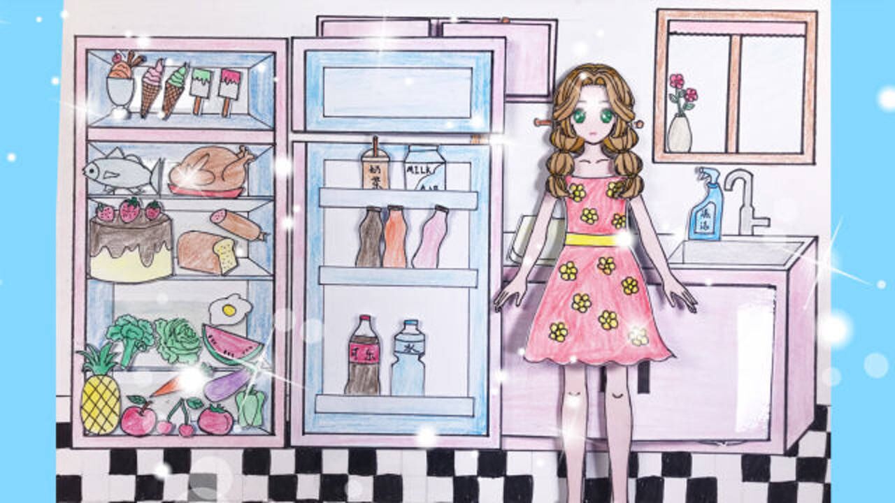 手工纸娃娃玩具纸娃娃厨房制作食物和厨具