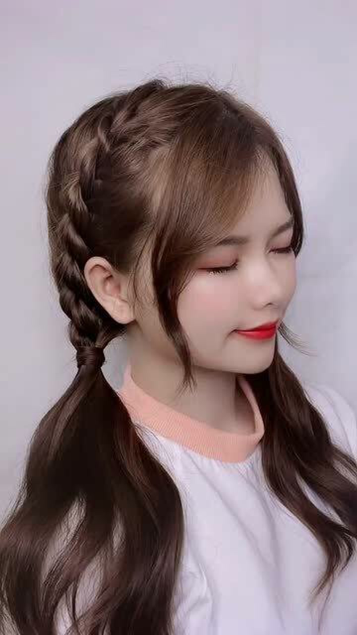 女团甜美双马尾编发教程气场瞬间两米八