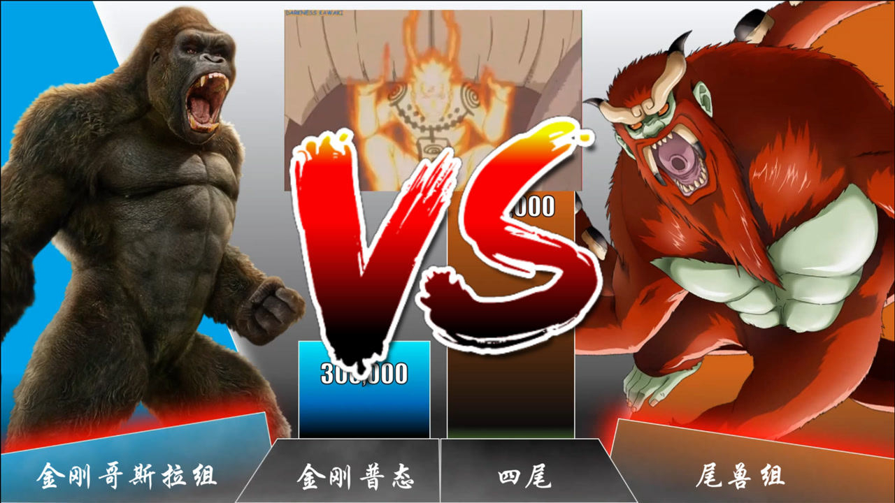 【火影】哥斯拉 金刚vs火影十大尾兽实力可视化对比,谁是怪兽之王?