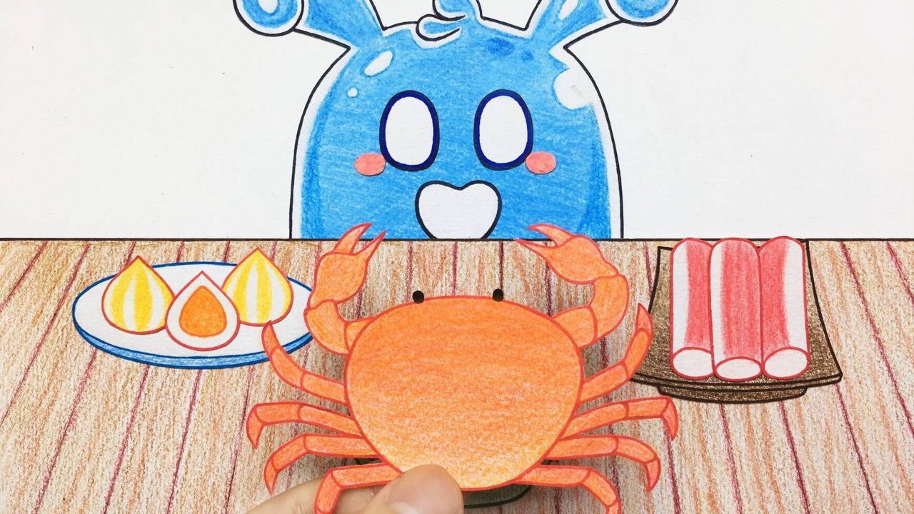 手绘定格动画:百变啾啾,一只大螃蟹,还有蟹肉丸子,美味满分