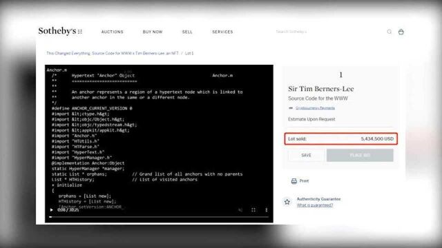 WWW之父将源代码用NFT拍卖 超3400万元