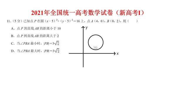 2021年全国统一高考数学试卷(新高考1)第11题