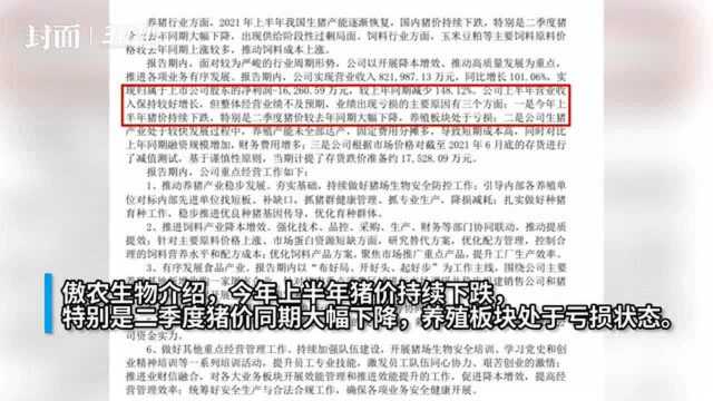 30秒|猪价持续下跌 傲农生物上半年亏损1.63亿元