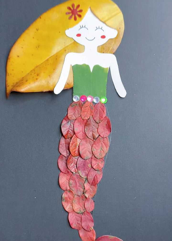 又一款美人鱼公主树叶贴画简单好看