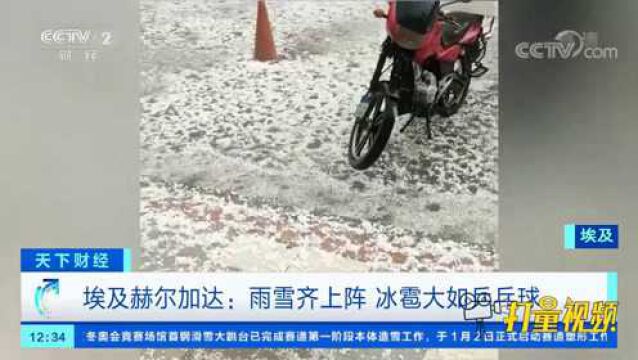 埃及赫尔加达:雨雪齐上阵,冰雹大如乒乓球