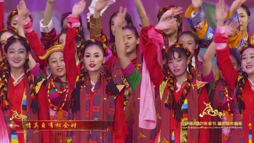 西藏拉萨市举办2021年春节藏历铁牛新年电视联欢会 尾声歌舞《心相映 情飞扬》