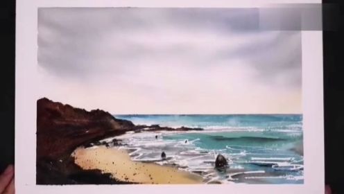 水彩画海边风景，完整水彩画教程，绝对学到了