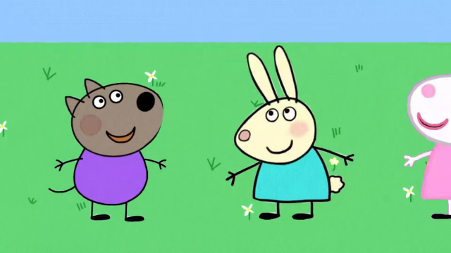 游戏时间到了!小猪佩奇和朋友们比赛跳跳,瑞贝卡赢了比赛