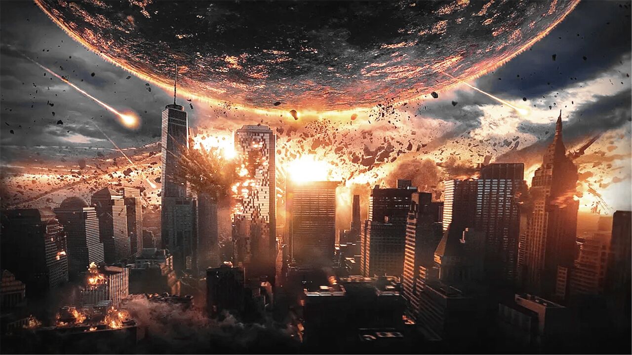 月球即将撞击地球,陨石如同导弹袭击城市,头顶脚下都是大地!